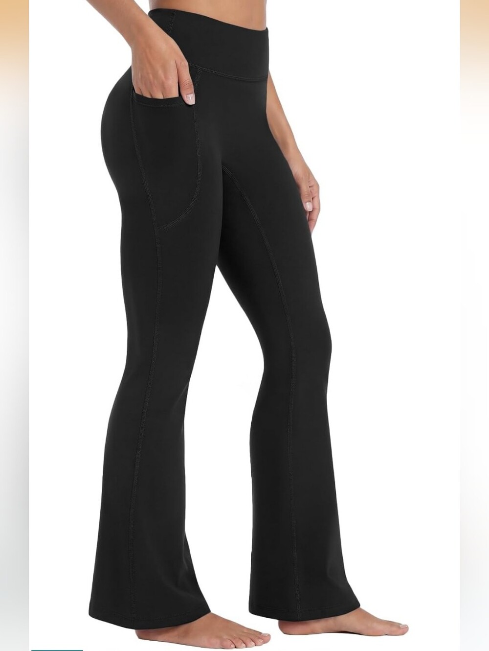 High-Waist Black Flare Active Leggings with Side Pockets